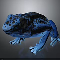 Blue Frog Stuffed Plush Toy With Black Spots And Blue Limbs On Dark Background