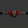 3D Armored Character Model in Red Black Metallic Armor with Arms Outstretched on Gray Background