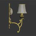 Classic Golden Decorative Wall Lamp With Beige Fabric Shade And Ornate Design