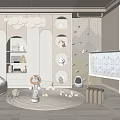 Whimsical Playroom Interior With Cloud Lights Wall Shelves Plush Toys And Art Easel