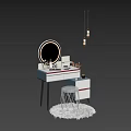 Stylish White Vanity Table with Round Mirror Cosmetics Stool Drawers and Fuzzy Rug