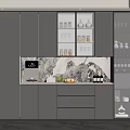 Modern Wine Cabinet With Glass Doors Marble Backsplash And Wine Storage