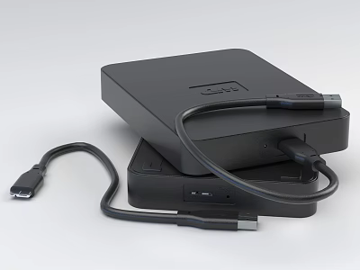 Black External Hard Drives Stacked With Connected USB Cable For Computer Use 3d model