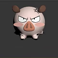 3D Cartoon Pig Character With Angry Expression Pink Body And Brown Ears