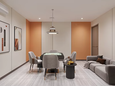 Modern Leisure Room Interior With Dining Table Sofa And Artworks 3d model