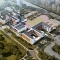 Modern School Building Complex With Classroom Wings Sports Ground And Green Surroundings