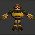 Yellow And Green 3D Mechanical Robot With Red Eyes And Extended Arms Legs