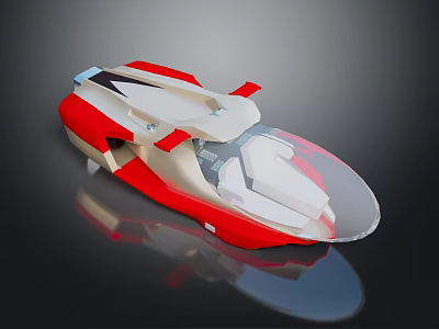 Modern Red and White Streamlined Water Vehicle with Transparent Windshield and Open Cockpit Design 3d model