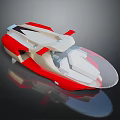 Modern Red and White Streamlined Water Vehicle with Transparent Windshield and Open Cockpit Design