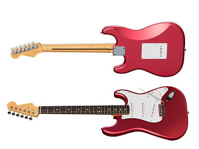 Red Electric Guitar Instrument Front And Back View With Shiny Finish And Wooden Neck Design 3d model