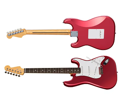 Red Electric Guitar Instrument Front And Back View With Shiny Finish And Wooden Neck Design 3d model
