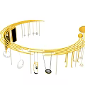 Curved Yellow Pergola With Hanging Rings Balls And Patterned Panel Decorations