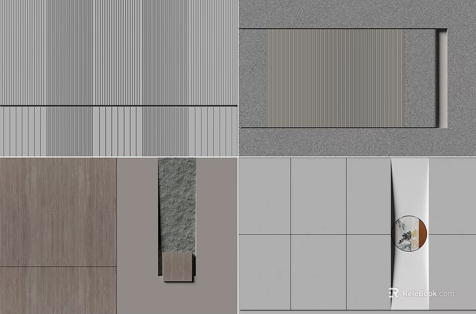 Modern Background Wall Design With Textured Panels Wood Stone And Tile Patterns 3d model