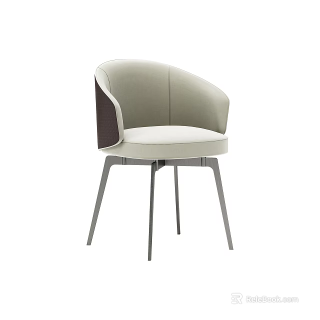 Modern Style Light Upholstered Dining Chair with Dark Back Detail and Metal Legs 3d model 