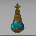 Blue Iridescent Decorative Bottle With Intricate Golden Accents And Ornate Top