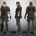 Tactical Military Character With Detailed Gear And Three Full Body Angles
