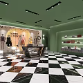 Modern Public Office Space Interior With Green Walls And Checkered Floor