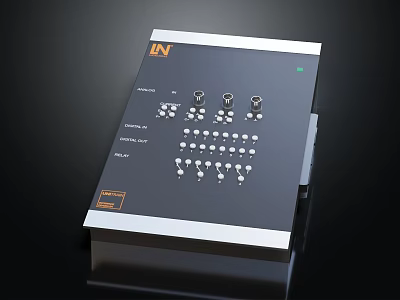 Electronic Control Panel With IN Logo Knobs Buttons And Interface Ports 3d model