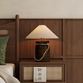 Wooden Nightstand With Table Lamp Light Shade Woven Rope Base And Woven Texture Drawer Panels