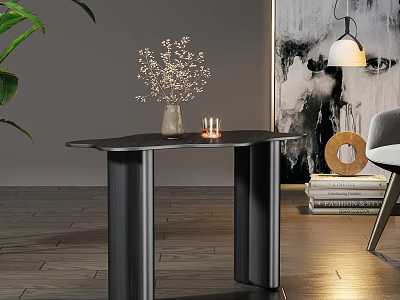Modern Black Side Table with Vase White Flowers Candles and Abstract Painting 3d model