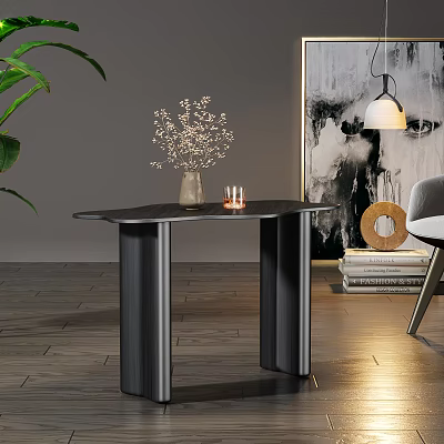 Modern Black Side Table with Vase White Flowers Candles and Abstract Painting 3d model