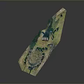 Detailed Ancient Ruins Model Featuring Circular Stone Structure Tower And Grassland