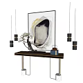Modern Console Table With Artwork Hanging Pendant Lights And Decorative Plant 3d model
