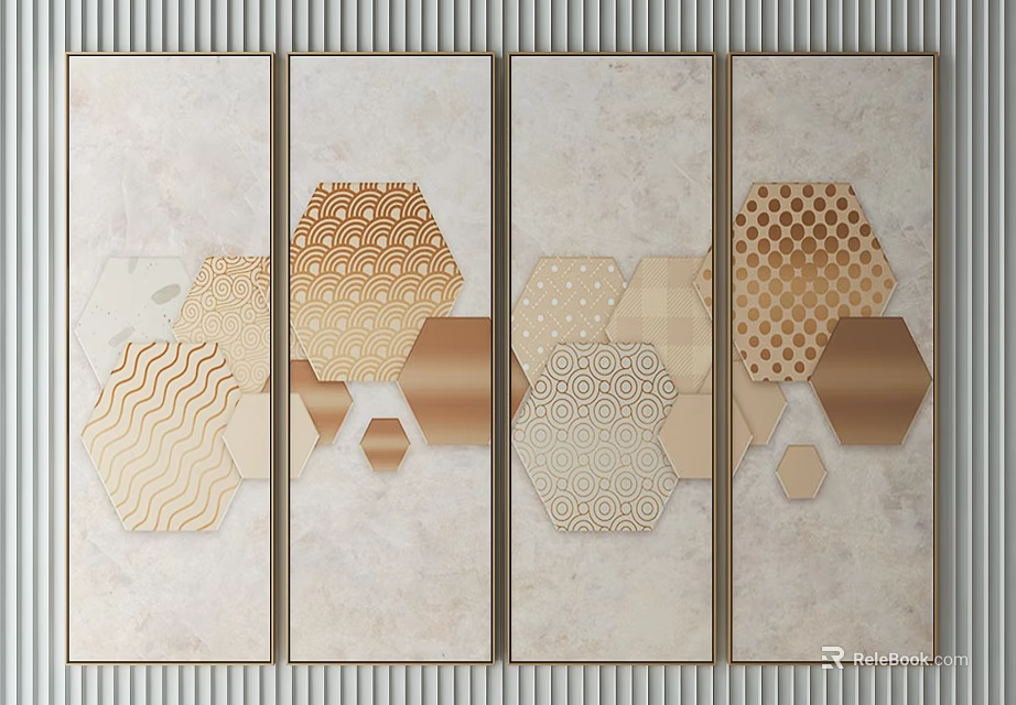 Modern Decorative Panels With Geometric Hexagon Patterns And Gold Beige Tones 3d model
