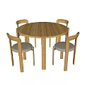 Simple Light Wood Round Dining Table With Four Padded Seat Chairs Set 3d model
