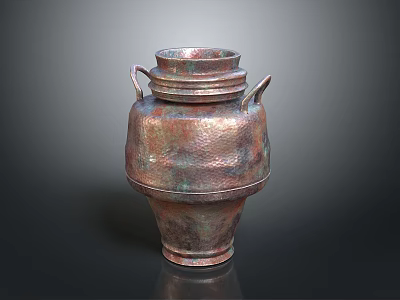 Hand Carved Copper Vase With Hammered Texture And Double Handles 3d model