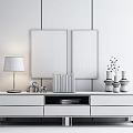 Modern TV Stand With Table Lamp Books Decorative Items Wall Art And Mirror