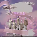Dreamy Clouds Photo Check In Spot With Purple Pink Sky Mannequins And Water Reflection