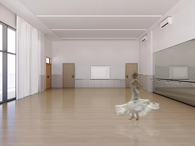 Stylish Shoe Bench In Dance Studio With Mirrors And Wooden Floor 3d model