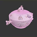 Intricately Sculpted Porcelain Lidded Bowl With Animal Figure And Decorative Patterns