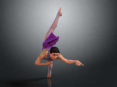Woman Performing Ballet Dance With Purple Skirt Leaning Forward On Gray Background 3d model