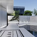 Modern Residential Landscape Entrance Design With Gray Stone Glass Curtain Wall And Water Feature Lighting