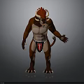 Mythical Creature Character With Red Horns Brown Muscular Body Black Shorts And Tail
