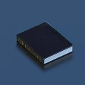 Classic Hardcover Book With Black Leather Cover Golden Decoration Emblem And Blue Background