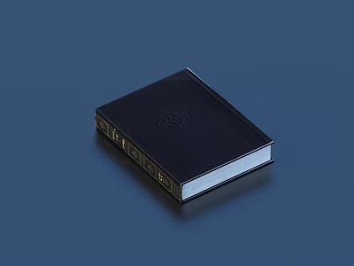 Classic Hardcover Book With Black Leather Cover Golden Decoration Emblem And Blue Background 3d model