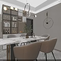 Modern Living and Dining Room Interior With Marble Wall Large TV Sofa And Plants
