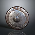 Vintage Round Metal Shield Featuring Decorative Pattern Rustic Rim And Central Boss 3d model