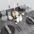 Elegant Modern Table Setting With Dinner Plates Cutlery Wine Glasses And Decorative Candle Holders