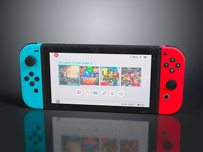 Portable Electronic Gaming Console With Red Blue Controllers And Game Interface 3d model