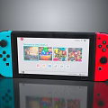 Portable Electronic Gaming Console With Red Blue Controllers And Game Interface