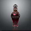 Elegant Red Crystal Perfume Bottle With Ornate Cap And Intricate Patterns
