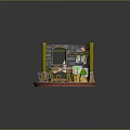 Miniature Commercial Dining Equipment with Circular Platform Stone Wall Window and Potted Cactus
