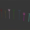 Metal Pole Equipment With Various Top Structures Arranged On Dark Background