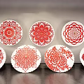 Round Red White Decorative Plates With Intricate Floral Patterns For Wall Decor