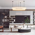 Modern Living Room Interior With Circular Pendant Lights Geometric Floor Lamp And Wooden Accent Wall