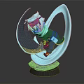 Mythical Blue Character With Creature Inspired Flowing Appendages And Goggles In Action Pose Design